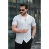 Erkek Kısa Kollu Gri çizgi Desenli örme Kumaş Pamuklu Gömlek