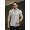 Erkek Kısa Kollu Gri çizgi Desenli örme Kumaş Pamuklu Gömlek