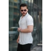 Erkek Kısa Kollu Gri çizgi Desenli örme Kumaş Pamuklu Gömlek