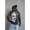 Erkek Kordonlu Maske Baskılı Kapşonlu Sweat - Gri