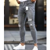 Erkek Koyu Gri Yırtık Detaylı Skinny Jean