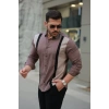 Erkek şerit Detaylı Uzun Kollu Pamuklu Keten Gömlek