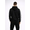 Erkek Şeritli Kapüşonlu Sweatshirt Oversize 3 Iplik Pamuklu - Siyah