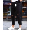 Erkek Siyah Dizi Yırtık Boyfriend Jean