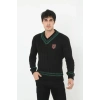 Erkek V Yaka Örgülü Kazak - Siyah