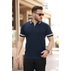 Erkek Yaka Ve Kolları çizgi Detaylı Fermuarlı Kısa Kollu T-shirt