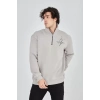 Erkek Yarım Fermuarlı Baskılı Sweat - Boyalı Gri