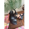 Gitay Siyah Cilt Dolgu Topuk Sandalet
