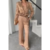 JAKARLI BLUZU TASARIM DETAYLI CEKET-PANTOLON-BLUZ 3 LÜ TAKIM - Bej