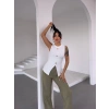 Kadın beyaz bisiklet yaka gold düğmeli ottoman bluz s2310