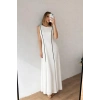 Kadın Bisiklet Yaka Kolsuz şerit Ve Plise Detay Maxi Boy Elbise