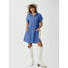 Kadın Cep Detay Müslin Kumaş Mini Gömlek Elbise