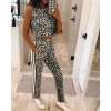 Kadın Dalgıç Kumaş Dijital Leopar Baskılı şerit Detaylı Takım