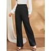 Kadın Düğme Detay Bol Paça Ithal Krep Pantolon