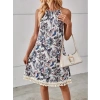 Kadın Halter Yaka Eteği Püsküllü Boyundan Bağlamalı çiçek Desen Süprem Elbise