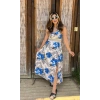 Kadın Ip Askılı V Yakalı Bel Güpür çiçek Desenli Yandan Yırtmaçlı Maksi Süprem Elbise