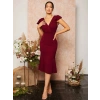 Kadın Kısa Kelebek Kollu Kruvaze Yaka Ithal Krep Midi Elbise