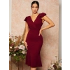 Kadın Kısa Kelebek Kollu Kruvaze Yaka Ithal Krep Midi Elbise