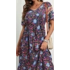 Kadın Kısa Kollu Beli Lastikli çiçek Desen Tam Boy Elbise