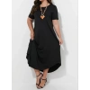 Kadın Kısa Kollu Bisiklet Yaka Cepli Salaş Viskon Elbise