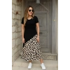 Kadın Kısa Kollu Bisiklet Yaka Leopar Detaylı Midi üst Viskon Alt Süprem Elbise