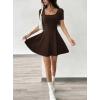 Kadın Kısa Kollu Kare Yaka Short Detaylı Cepli Dalgıç Elbise