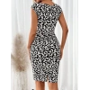 Kadın Kısa Kollu Kare Yakalı Leopar Desenli Dalgıç Elbise
