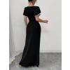 Kadın Kısa Kollu Kare Yakalı önden çapraz Kesim Detaylı Krep Elbise