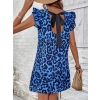 Kadın Kısa Kollu Kolları Fırfır Detay Arkası Bağlamalı Leopar Desen Kolsuz Mini Mikro Elbise