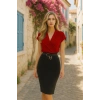 Kadın Kısa Kollu Kruvaze Yaka Krep Elbise (Kemersiz)