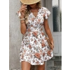 Kadın Kısa Kollu Kruvaze Yakalı çiçek Desenli Süprem Elbise