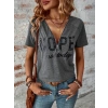 Kadın Kısa Kollu önden Fermuarlı Yazı Baskılı Viskon Bluz