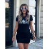 Kadın Kısa Kollu Queen Baskı Iki Iplik Mini Elbise