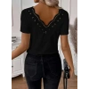 Kadın Kısa Kollu V Yakalı Arkası Dantelli Viskon Bluz
