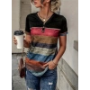 Kadın Kısa Kollu V Yakalı Düğmeli çok Renkli Süprem Bluz