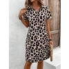 Kadın Kısa Kollu Yakalı Leopar Desenli Süprem Elbise