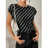 Kadın Kısa Yarasa Kollu Bisiklet Yaka çizgi Desenli Atlas Bluz