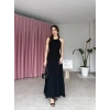 Kadın Krinkil Kumaş Beli Gipeli Halter Yaka Maxi Boy Elbise