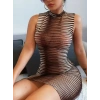 Kadın Sıfır Kol Desenli Mini Bodycon Dalgıç Elbise