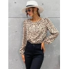 Kadın Uzun Kollu Bisiklet Yaka Desenli Bluz