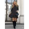 Kadın Uzun Kollu Bisiklet Yaka Fırfırlı Puantiyeli Kısa Modal Elbise