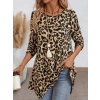 Kadın Uzun Kollu Bisiklet Yaka Leopar Desenli Süprem Bluz