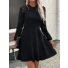 Kadın Uzun Kollu Dantelli Kloş Mini Ithal Krep Elbise