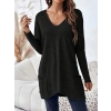 Kadın Uzun Kollu Derin V Yakalı Asimetrik Kesim Cepli Detay Yün Viskon Iki Iplik Bluz