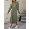 Kadın Uzun Kollu Kapşonlu Cep Detaylı Viskon Iki Iplik Maxi Elbise