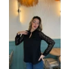 Kadın Uzun Kollu Kolları Dantelli Hakim Yaka Krep Bluz
