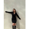 Kadın Uzun Kollu Kruvaze Yaka Krep Mini Boy Elbise
