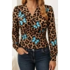 Kadın Uzun Kollu Kruvaze Yakalı Kelebek Desenli şardonlu Dalgıç Bluz