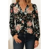 Kadın Uzun Kollu Kruvaze Yakalı Kelebek Desenli şardonlu Dalgıç Bluz