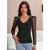 Kadın Uzun Kollu Omuz Inci Kollar Tül Detay Viskon Bluz